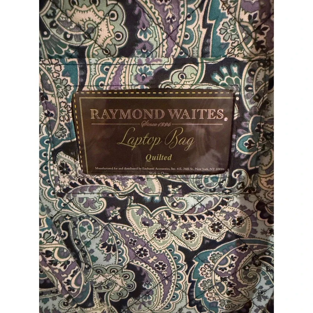 Raymond Waites Quilted‎ Laptop Bag Blue Purple Paisley Padded Tote Carrying Case